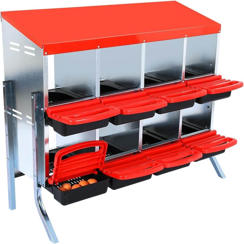 Metal Chicken Nesting Box - 8-Hole with Legs Red