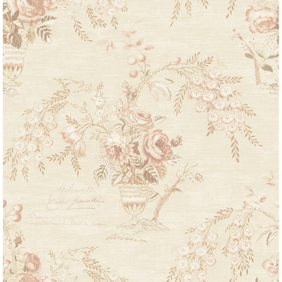 Seabrook Designs Carola Floral Vase Unpasted Wallpaper