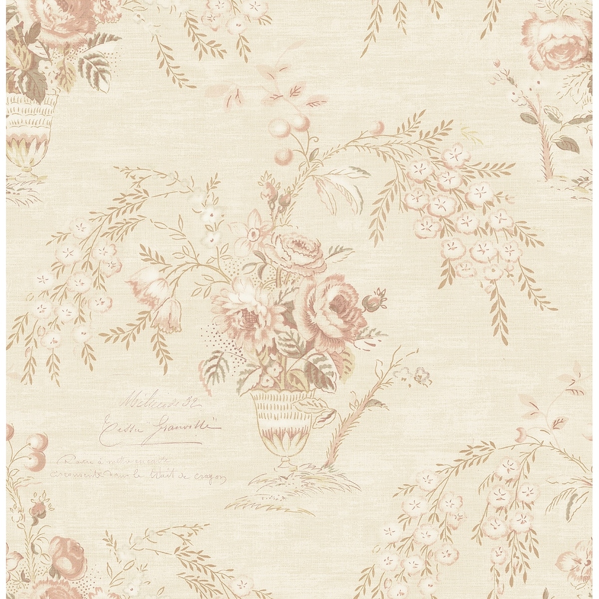 Seabrook Designs Carola Floral Vase Unpasted Wallpaper