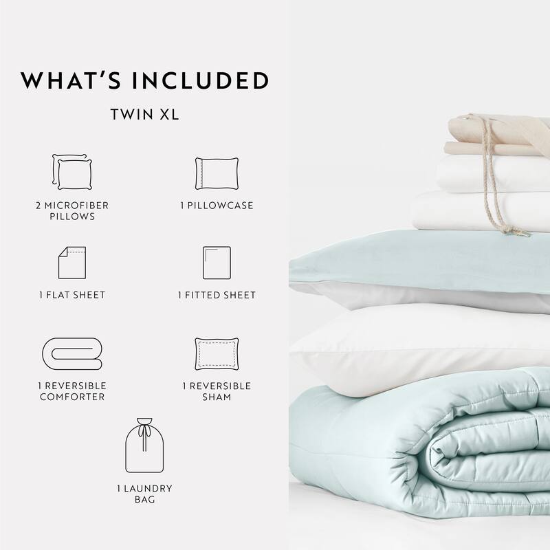 8pc Twin XL Solid Dorm Bedding Bundle