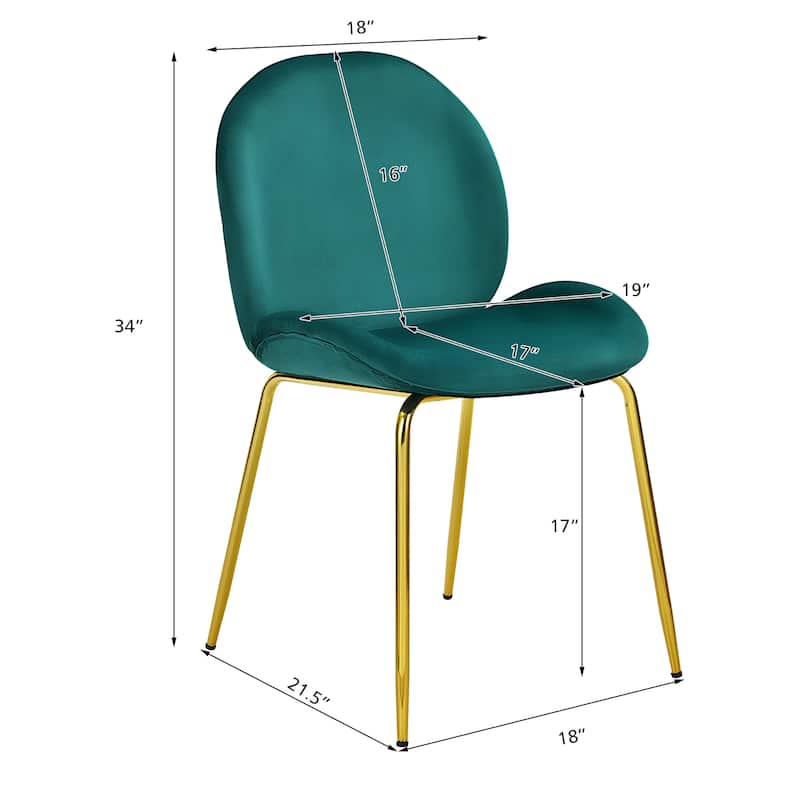 Costway Set of 2 Velvet Accent Chairs Dining Side Chairs w/Gold Metal