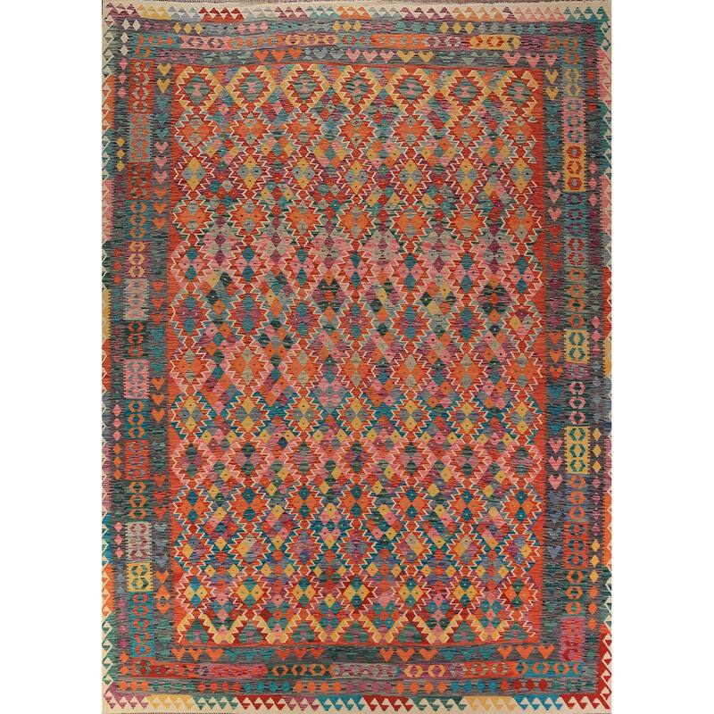 Kilim Oriental Area Rug Flatweave Wool Carpet - 9'8"x 13'0"
