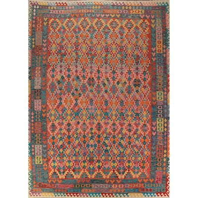 Kilim Oriental Area Rug Flatweave Wool Carpet - 9'8"x 13'0"