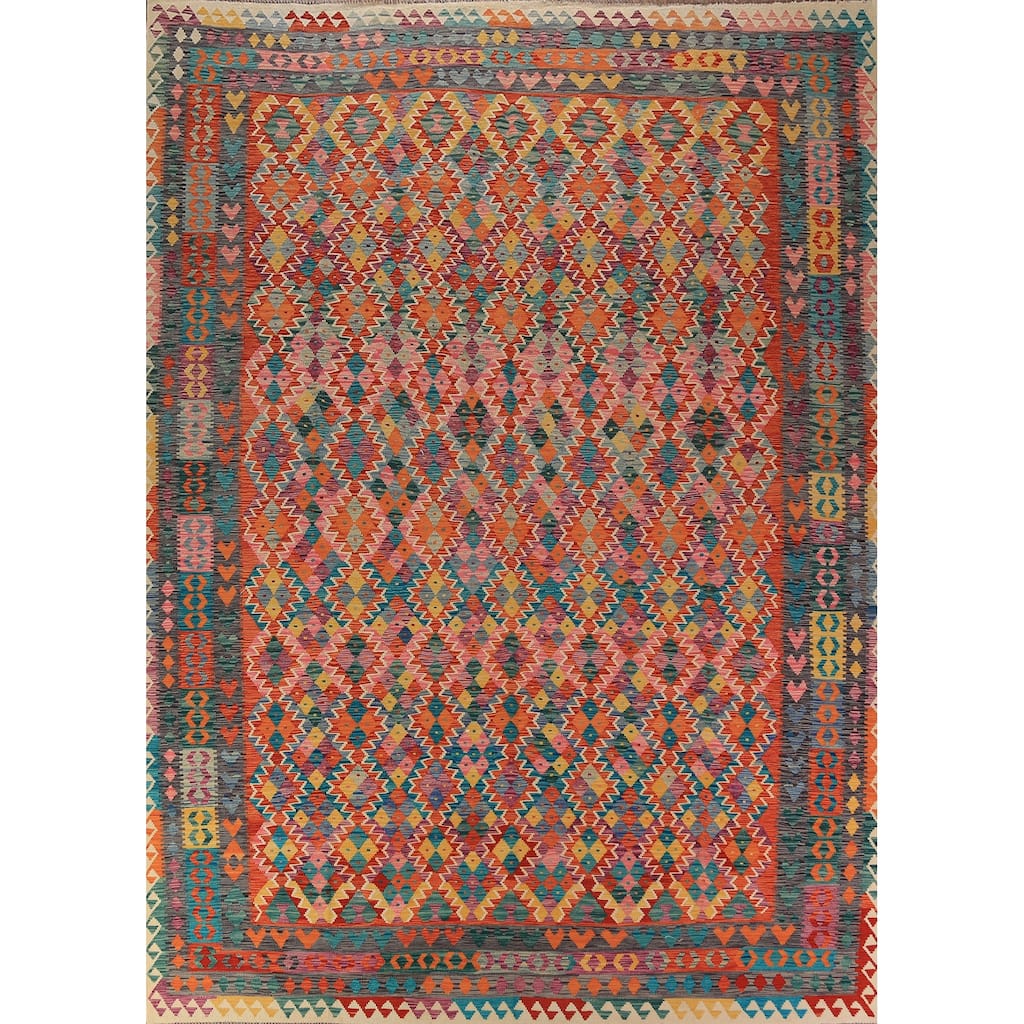 Kilim Oriental Area Rug Flatweave Wool Carpet - 9'8"x 13'0"