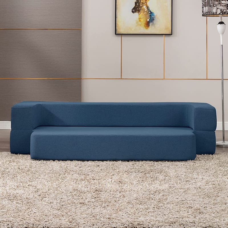 Mixoy Convertible Futon Sofa Bed, Foam Folding Mattress Sleeper Bed - Queen - Navy Blue