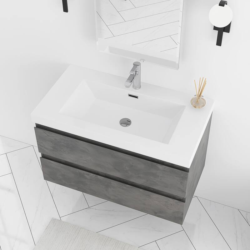Floating Bathroom Vanity Integrated White Resin Sink
