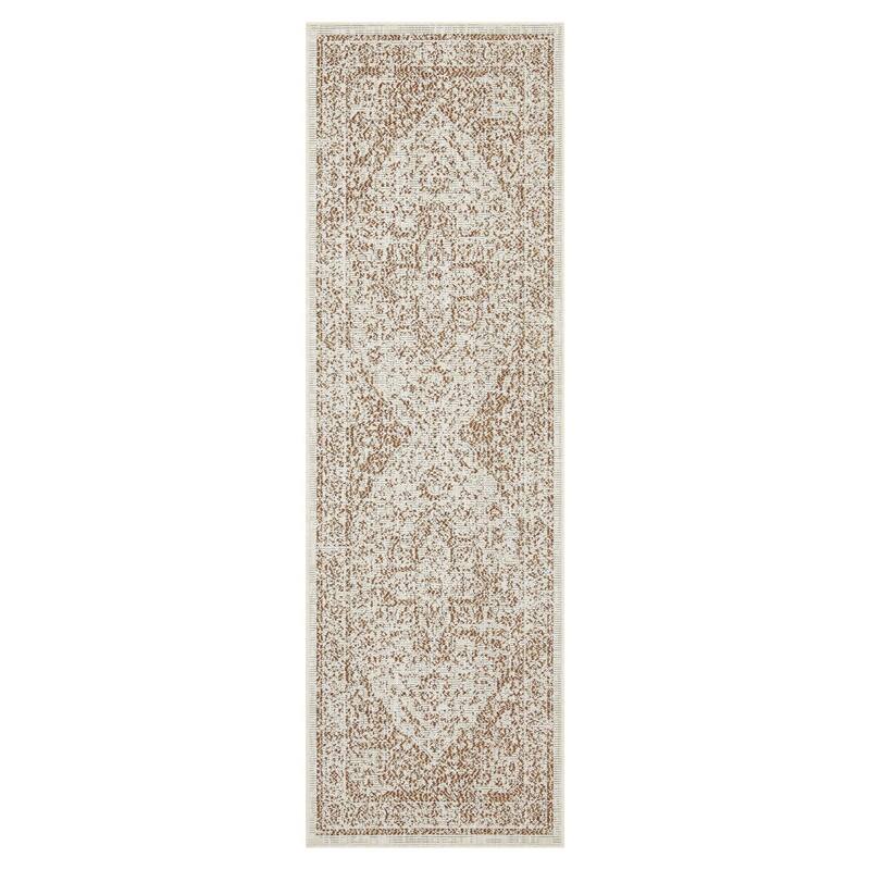 Indoor/Outdoor Area Rug/ Runner/ Doormat- Blue & Natural & Red & Taupe Color -Machine Washable, Weather and UV Resistant-Zaria