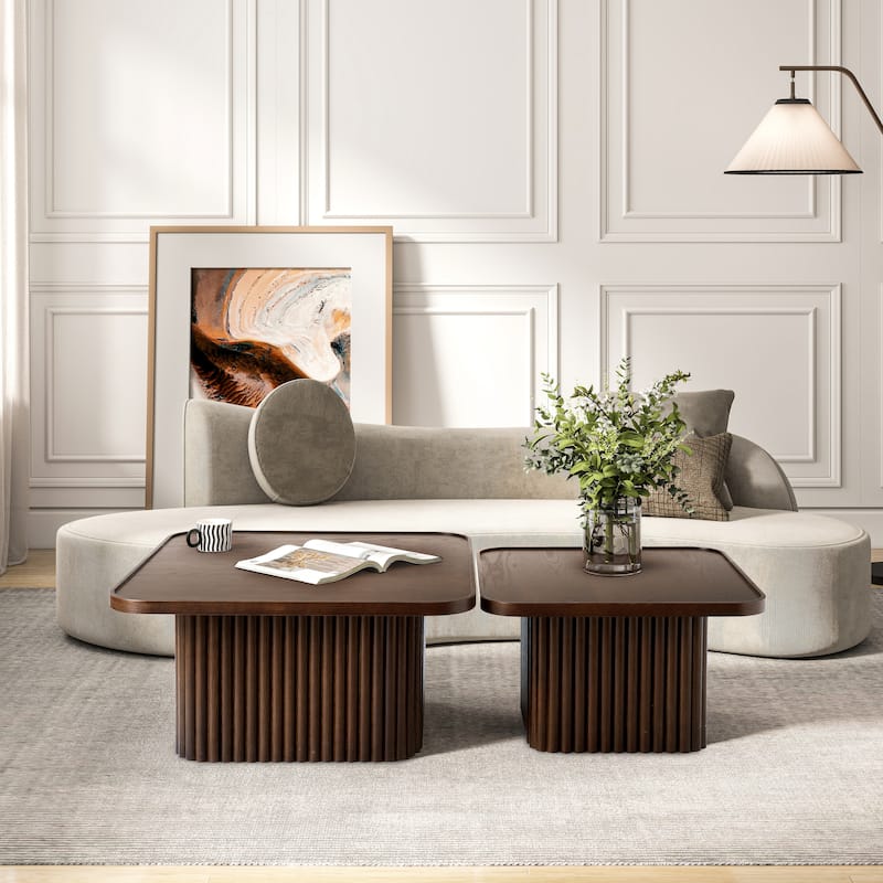 Pedestal Coffee Table with Fluted Base