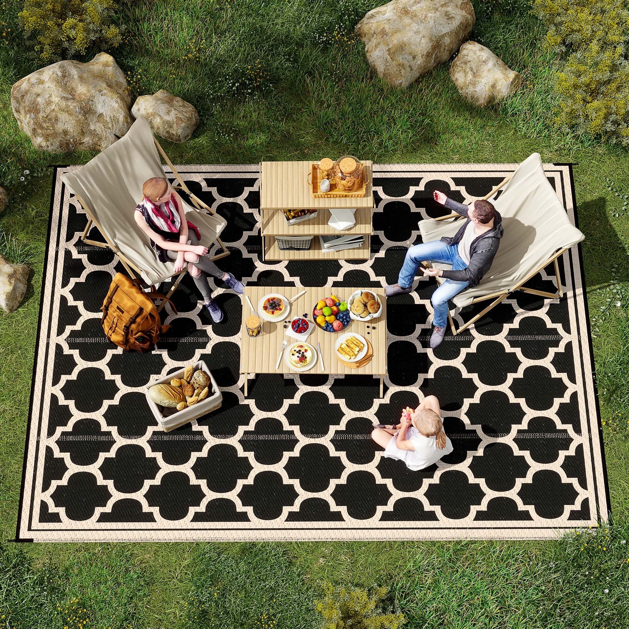 Outsunny Reversible Outdoor RV Rug Patio Floor Mat Plastic Straw