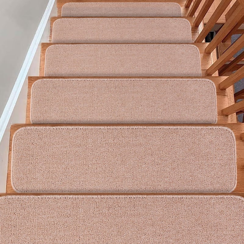Carpet Stair Treads for Wooden Steps - Indoor Staircase Step Treads with Thick Carpet & Pattern Design - Quicksand Beige - Pack of 15