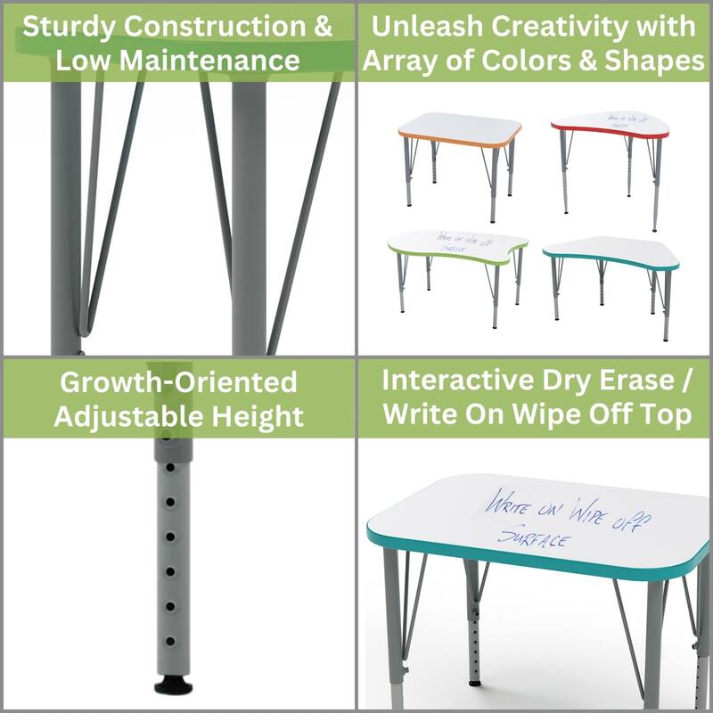 Tot Mate Versa Kids Desk Rectangle Large Surface (32" x 24") Classroom Table, Write-On/Wipe-Off Dry Erase Top