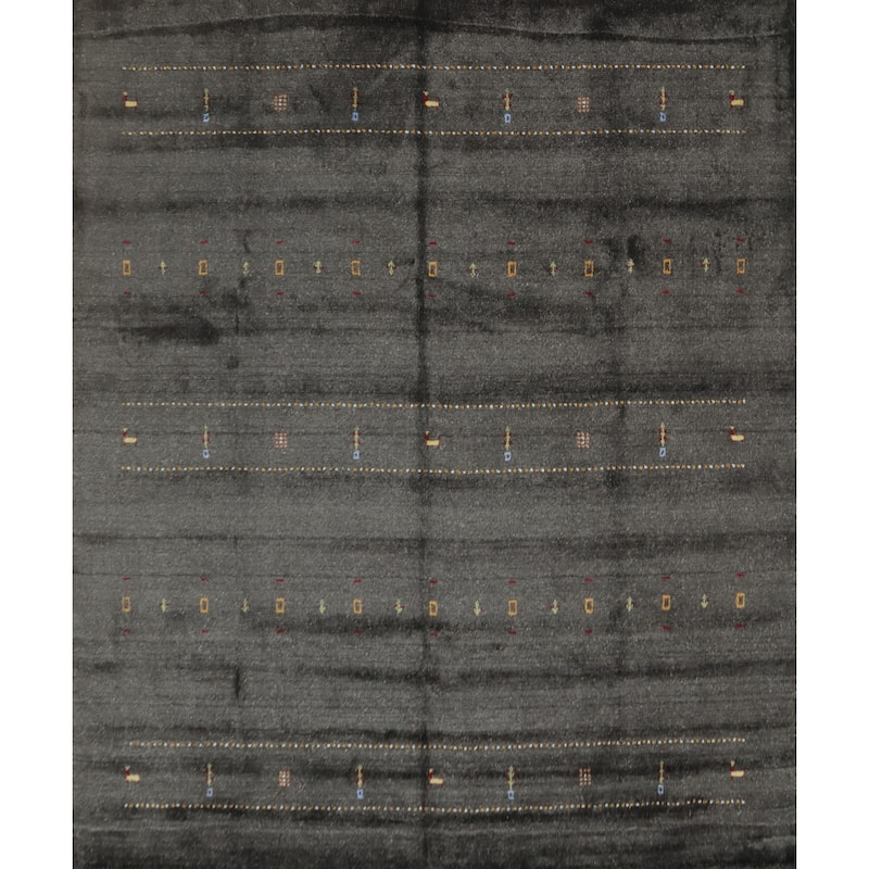 Hand Knotted Oriental 100% Wool Carpet Tribal Animal Pictorial Greys & Charcoal Gabbeh Area Rug - 8' 0'' X 8' 5''