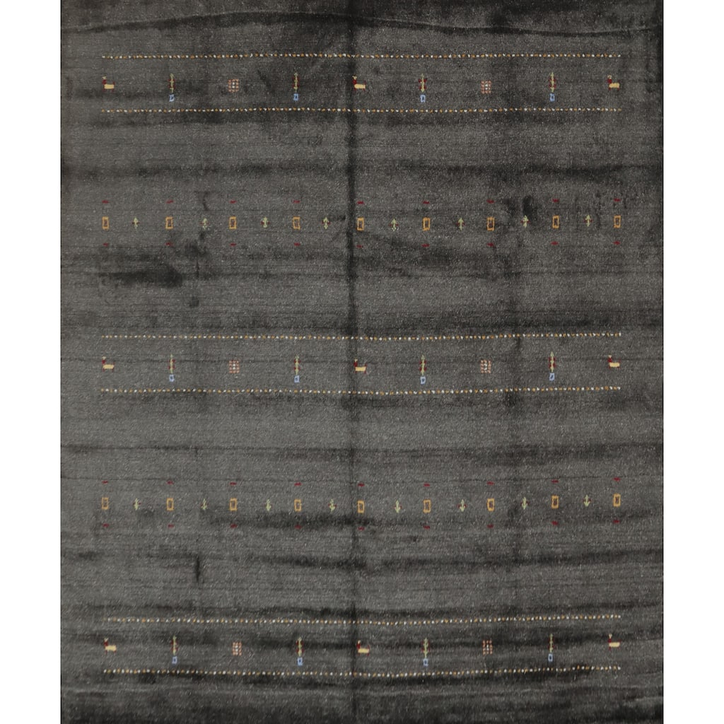 Hand Knotted Oriental 100% Wool Carpet Tribal Animal Pictorial Greys & Charcoal Gabbeh Area Rug - 8' 0'' X 8' 5''