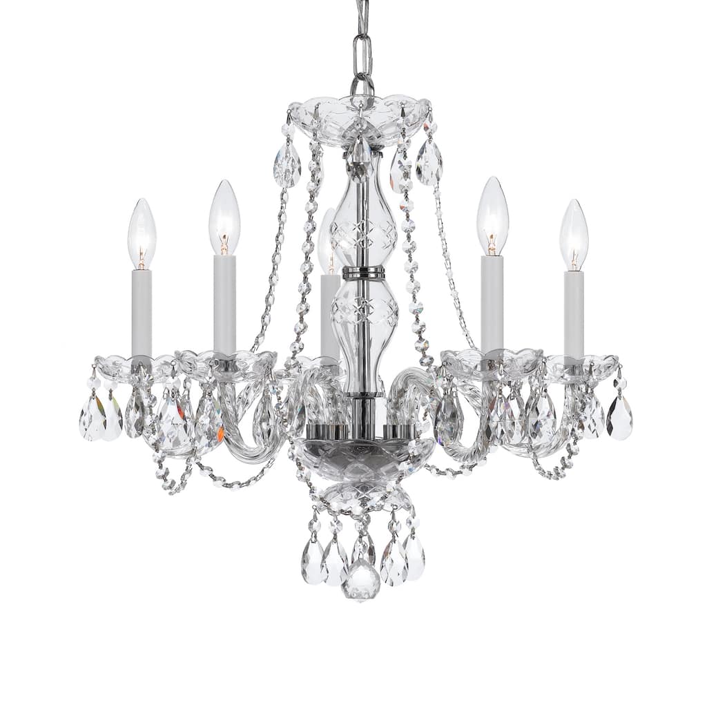Traditional Crystal 5 Light Crystal Chrome Chandelier - 21'' W x 22'' H