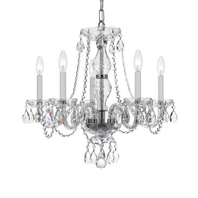 Traditional Crystal 5 Light Swarovski Strass Crystal Chrome Chandelier - 21'' W x 22'' H