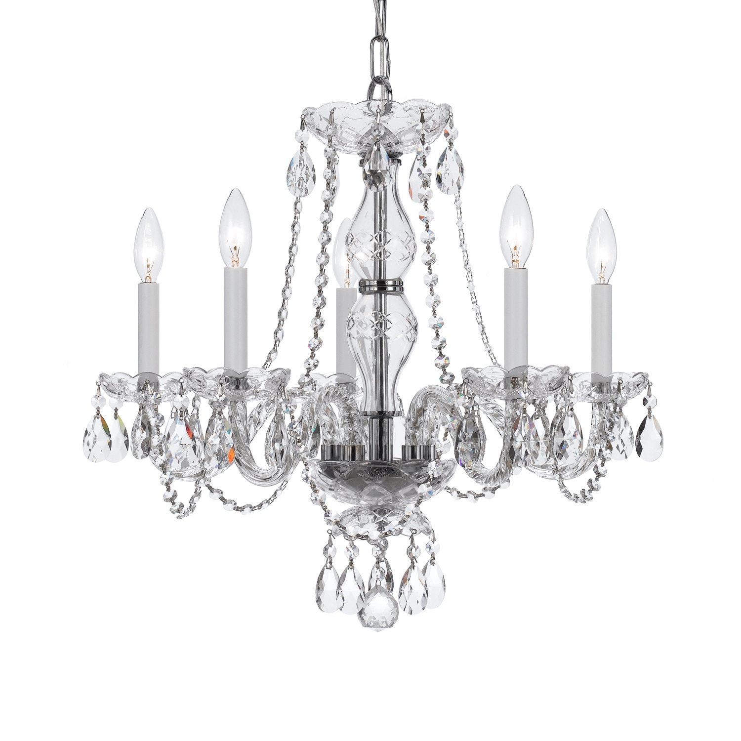 Traditional Crystal 5 Light Swarovski Strass Crystal Chrome Chandelier - 21'' W x 22'' H