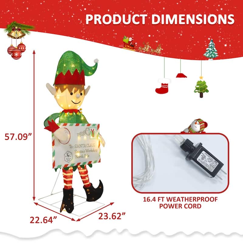 VEIKOUS 4.8FT Lighted Christmas Postman Elf Sign, LED Santa's Mailbox Display with 100 Warm White Lights