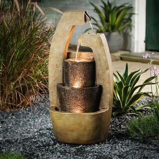 Brown Cement Modern Sculpture Outdoor Fountain with LED Light