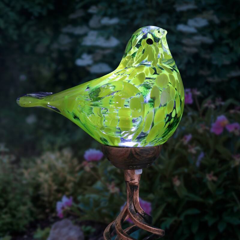 Exhart Solar Pearlized Hand Blown Glass Bird Garden Stake, 6 by 31 Inches