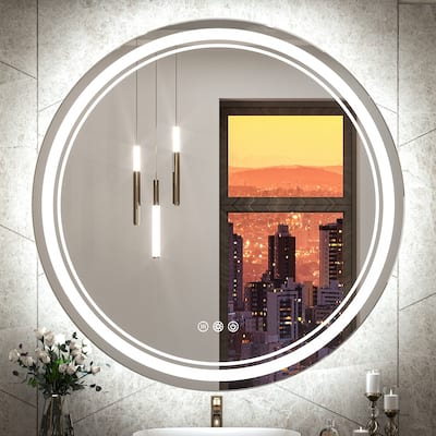 TokeShimi LED Round Mirror Frontlit & Backlit Bathroom Vanity Wall Mirror 3 Colors, Anti-fog, Frameless