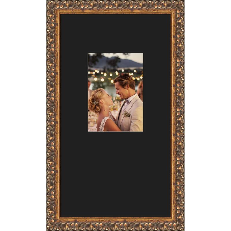 Antique Bronze Framed Picture Frame, Photo Frame - 10x18 Matted Black 5x7