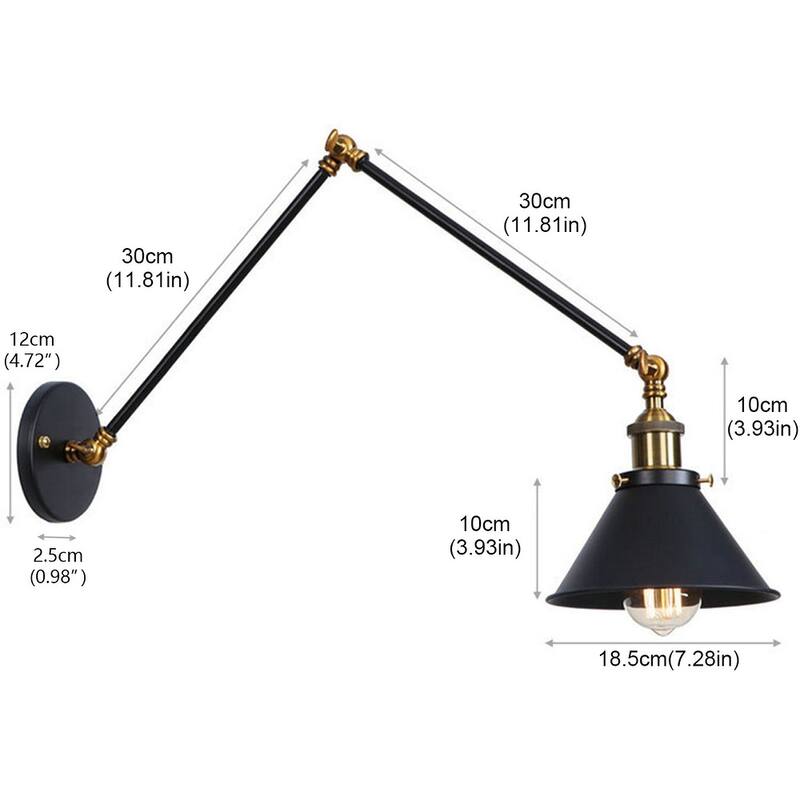 Industrial 1-Light Metal Cone Swing Arm Wall Lighting Fixture