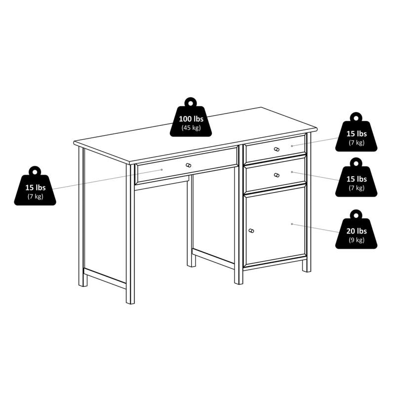 3-Drawer Wood Writing Desk with Cabinet - 47.25" - White