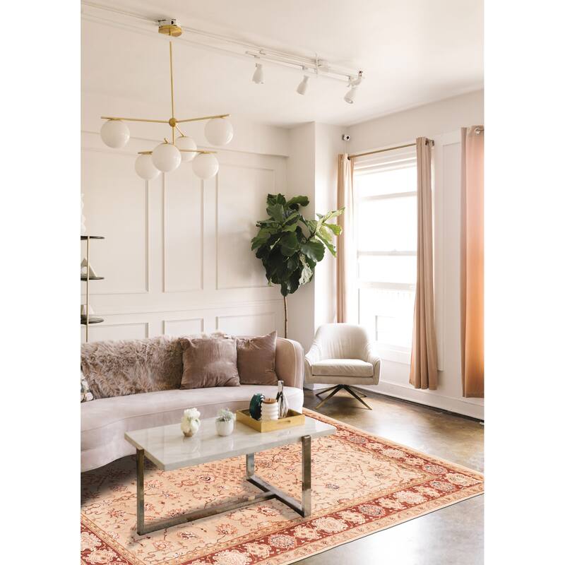 ECARPETGALLERY Hand-knotted Mirzapur Beige Silk, Wool Rug - 5'5 x 7'8