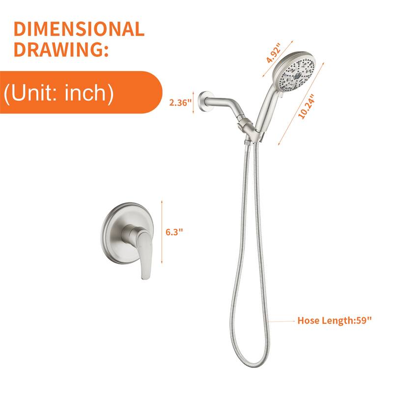 Wall Mount Shower Faucet with Hand Shower Brass 10-Setting Spray Complete Wall Mounted Shower System with Valve