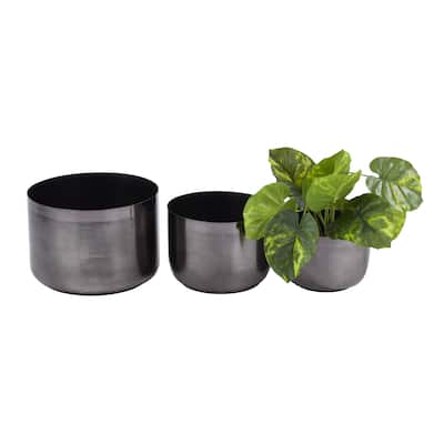 Metal Indoor Outdoor Planter - Set of 3 Black, Gold, Silver - CosmoLiving by Cosmopolitan