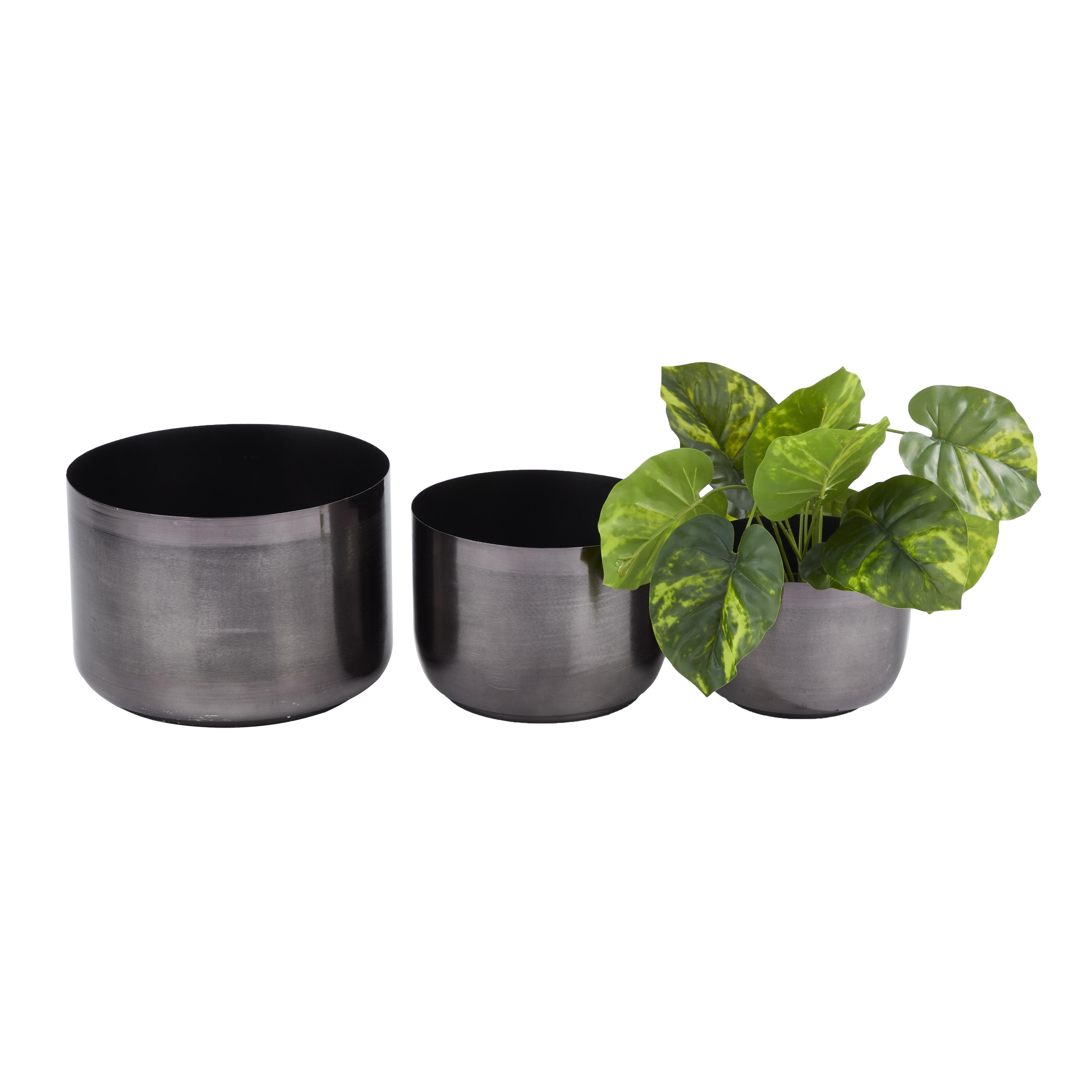 Metal Indoor Outdoor Planter - Set of 3 Black, Gold, Silver - CosmoLiving by Cosmopolitan