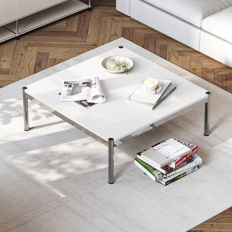 39inch Coffee Table Square Tea Table Polished Stainless Steel