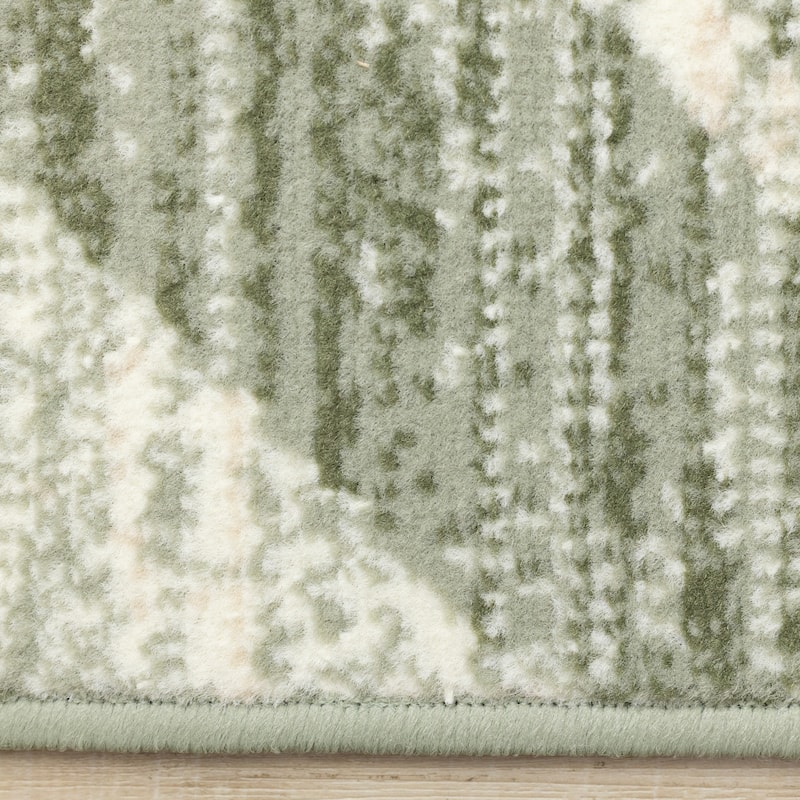 Green Chevron Distressed High Traffic Rug