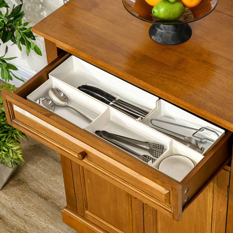 Brown Rubber Wood Kitchen Cart Cabinet with Pull-Out Drawer and Locking Swivel Wheels - 30" L x 18" W x 36.25" H