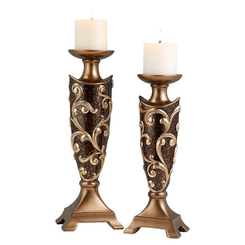 HomeRoots Set Of Two Brown and Gold Pillar Tabletop Pillar Candle Holders - 11