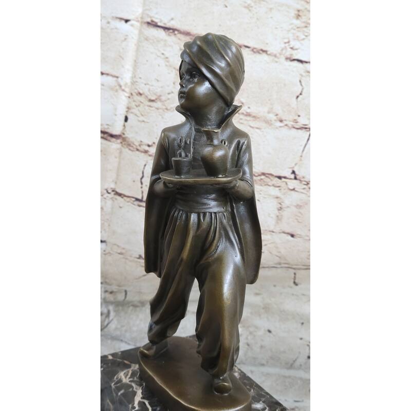 Vintage Sign Arab Boy Server Bronze Sculpture Book-End Bookend Statue Figurine