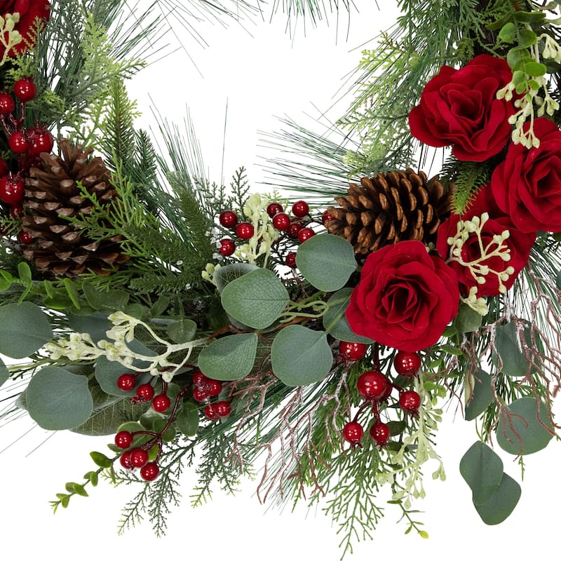real touch™️ roses and berries artificial christmas wreath 30" unlit