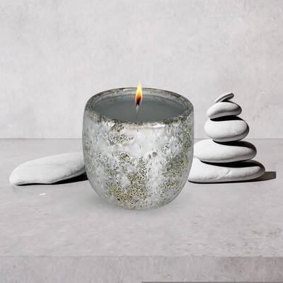 Set of Two 6 Oz Stone Colored Rustic Ceramic Candle Jar
