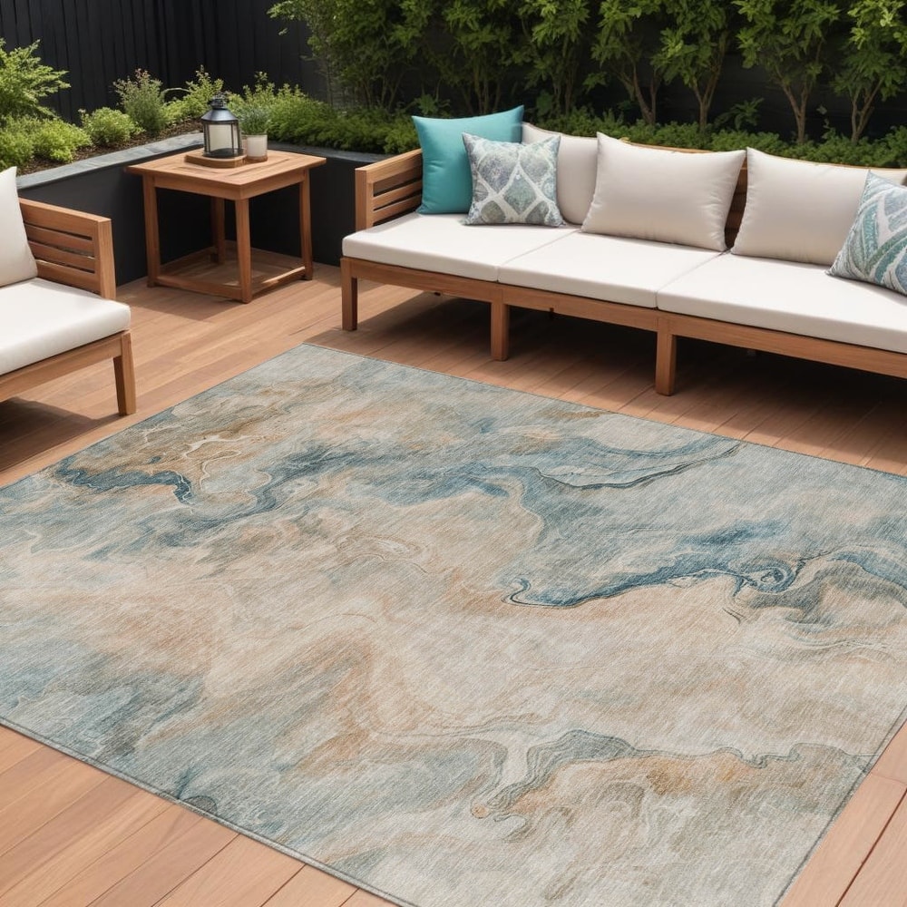 HomeRoots Abstract Modern Rectangle Outdoor Rug