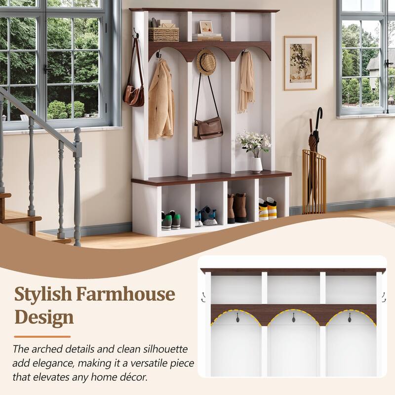 Farmhouse Wooden Style Hall Tree with Arched Design