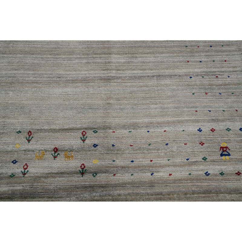 Hand Knotted Oriental Viscose Silk Carpet Tribal Animal Pictorial Greys & Charcoal Gabbeh Area Rug - 11' 10'' X 8' 10''