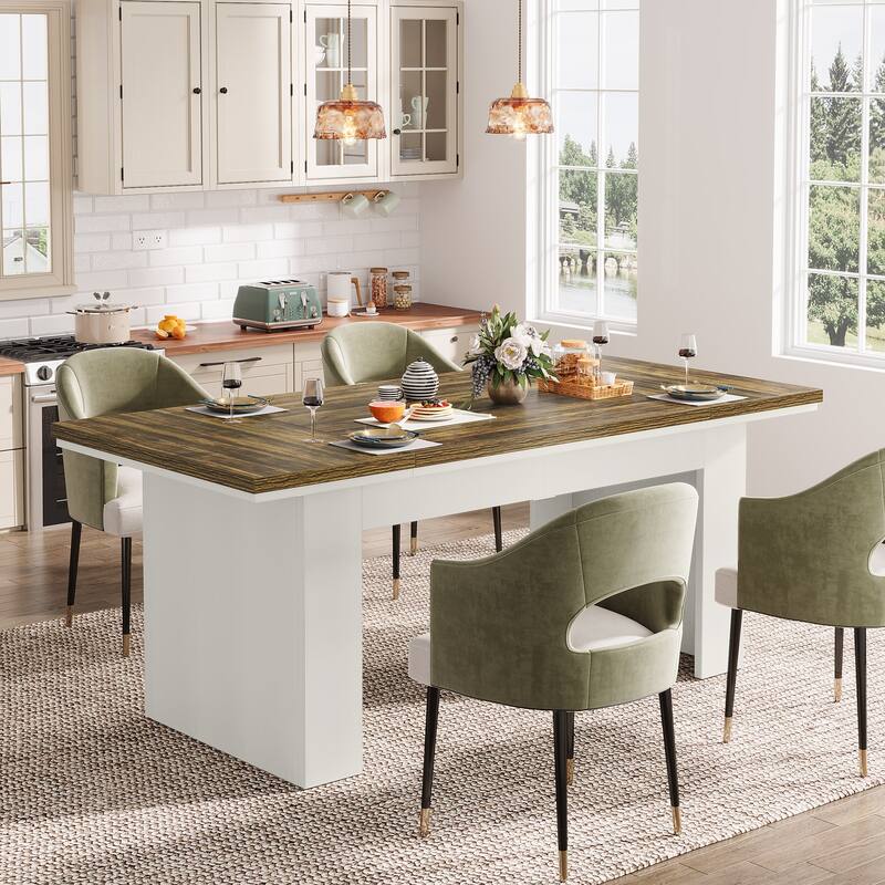 63" Dining Table for 4-6 People, Farmhouse Dining Room Table Rectangle Kitchen Table
