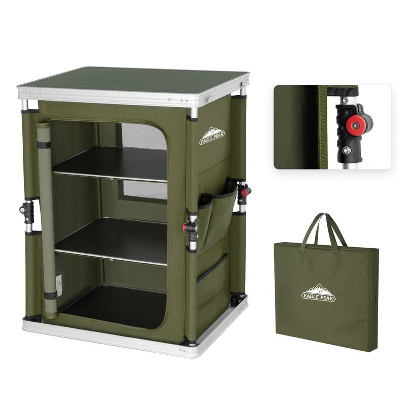 EAGLE PEAK Outdoor Folding Camping Table Easy Set Up Portable Aluminum Camping Kitchen, Beige - Green
