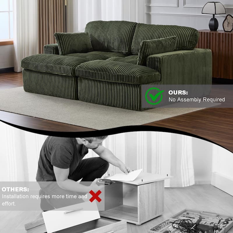 Modular Corduroy Upholstered Sectional Sleeper Sofa Bed with Double Chaise Lounge Chairs Livingroom Oversized Deep Seat Loveseat