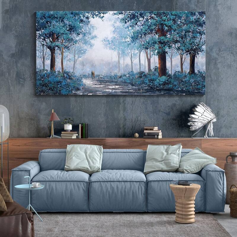 Blue Picture Artwork for Wall - Blue Leaves Plant Forest Wall Decor