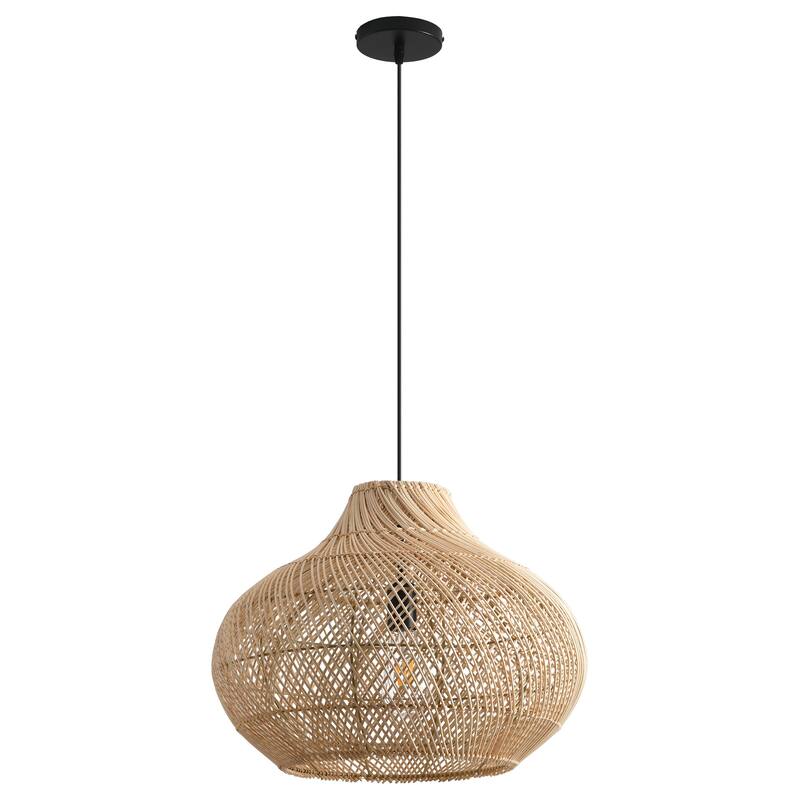 14" Coastal Natural Rattan Lantern Pendant Light Chandelier