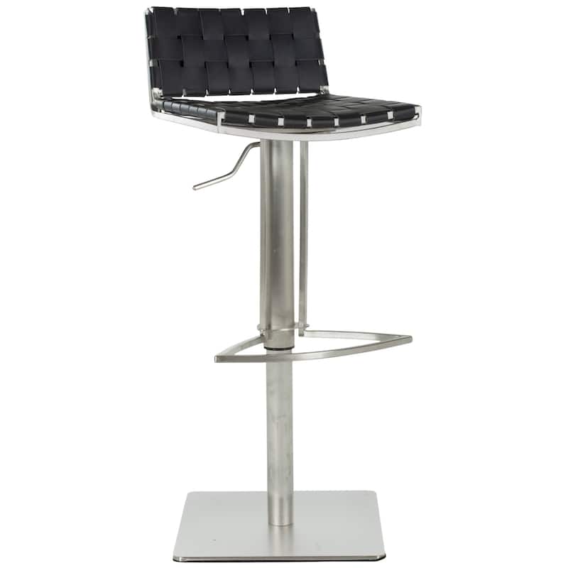 SAFAVIEH Mitchell Brown Leather Seat Stainless-Steel Adjustable 22-31-inch Modern Bar Stool - 19"W x 15"D x 30"H