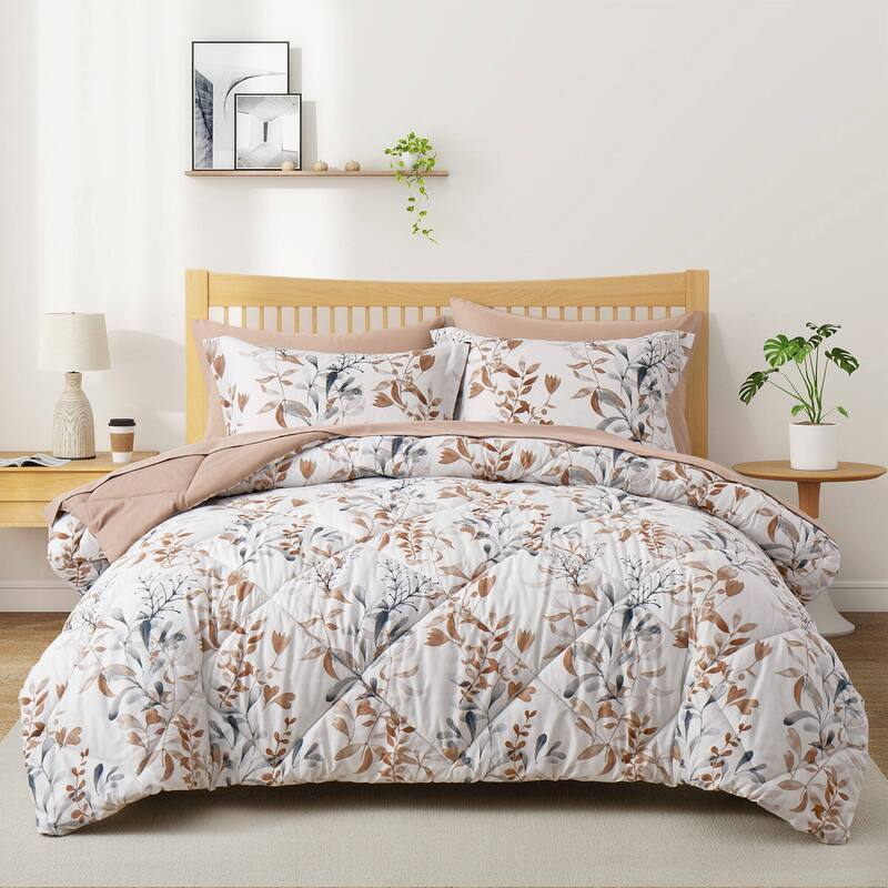 All Season Floral Printed Reversible 7-Piece Bed in a Bag With Sheet Set - Colorful - King
