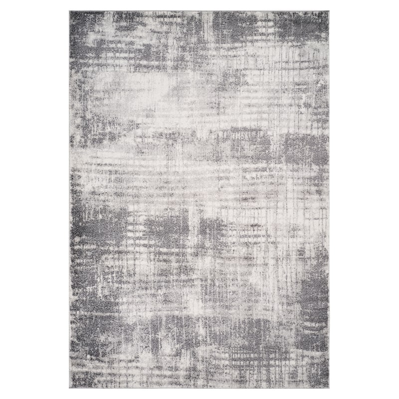 Avant Cream and Gray Abstract Power-Loom Area Rug 2' x 3' - 2x3