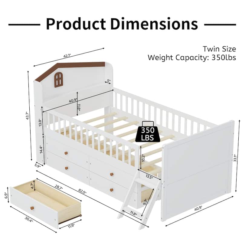 Twin Bed Frame with Storage 4 Drawers
